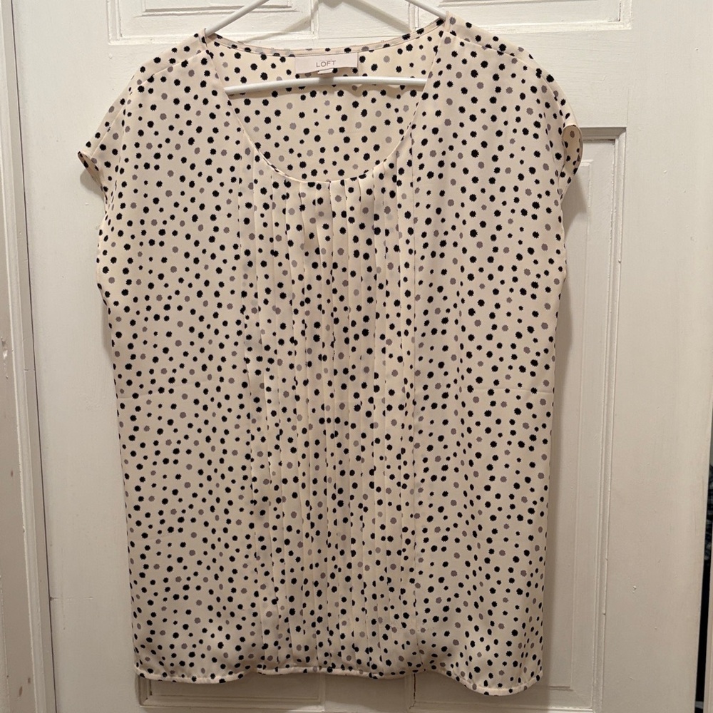 LOFT Women's Black and White Polka Dot Blouse